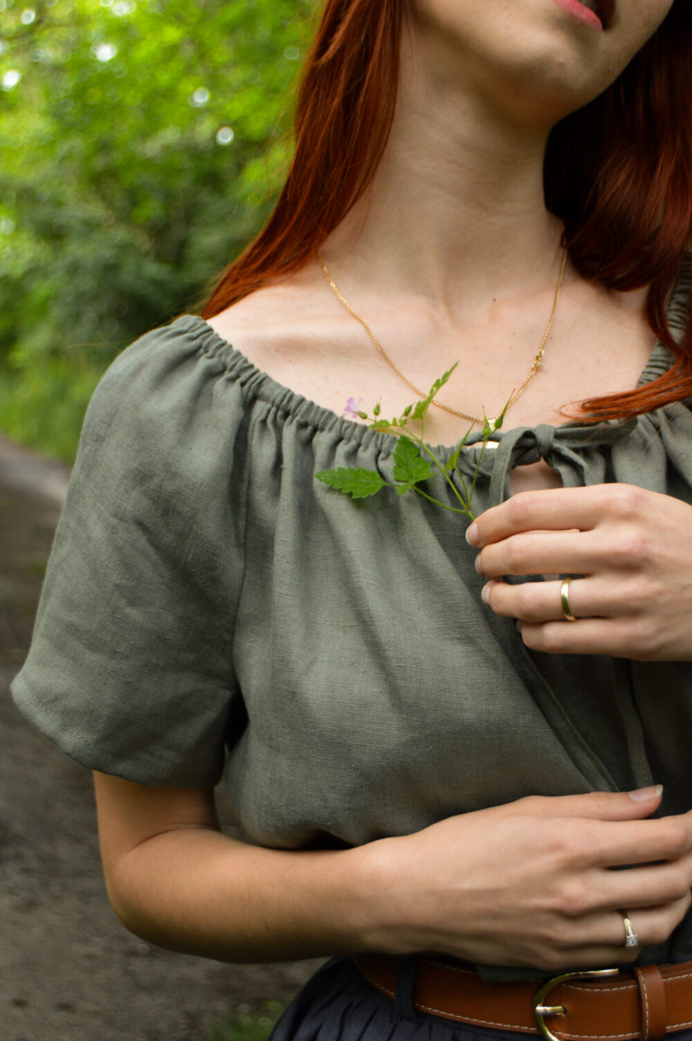Chemise linen blouse in sage green color