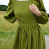 Women's linen dress Emma with long sleeves in Moss Green color