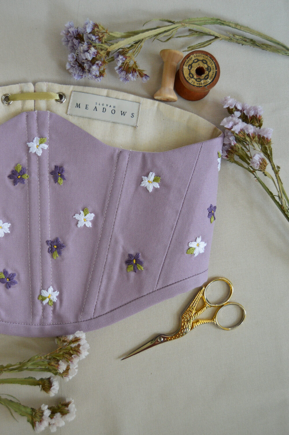 Handmade embroidered underbust corset flower