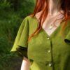 Julliete blouse with butterfly sleeves buttons and in moss green color