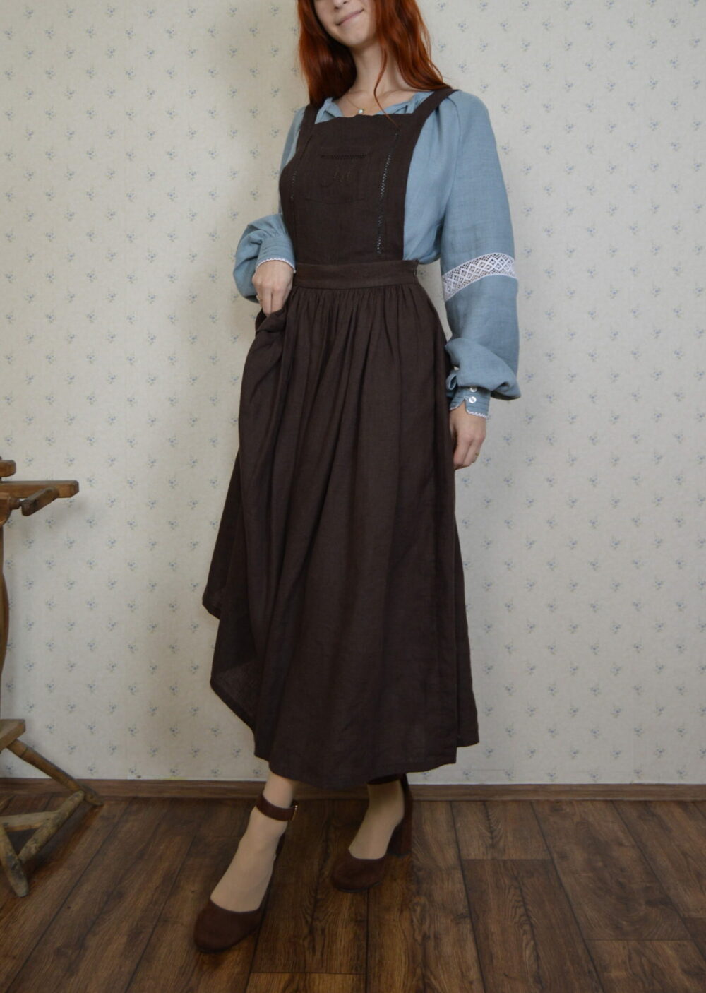 Linen Pinafore Dress with Detachable Top