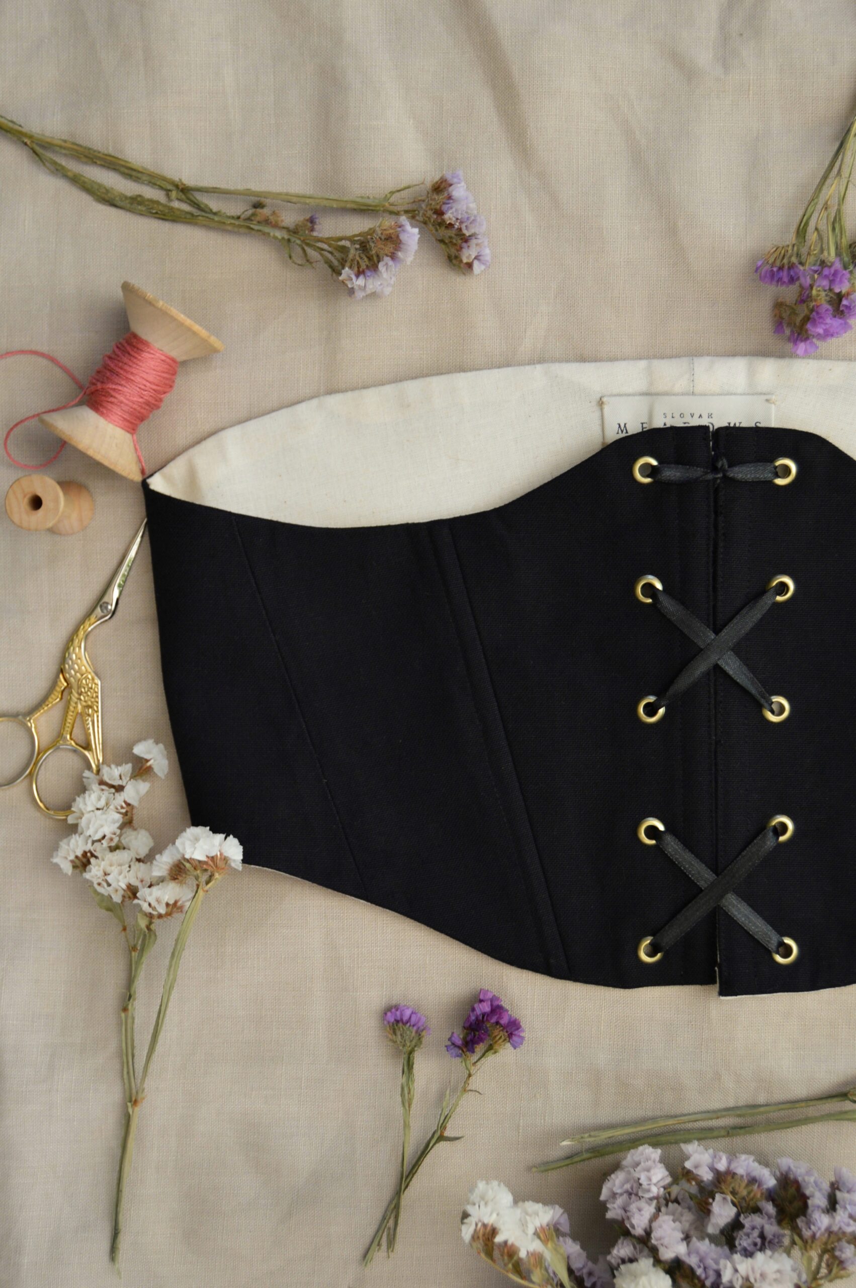 White Cotton Underbust Corset with Front Zipper
