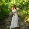 Florence dress in cotton floral pattern, with V.-neck and butterfly sleeves Florence dress in cotton floral pattern, with V.-neck and butterfly sleeves