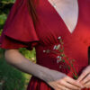 Florence dress linen burgundy Women's linen dress Florence in burgundy color, with a V-neckline. butterfly sleeves