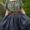 Linen chemise blouse in sage green color and violet buttons skirt in linen Linen chemise blouse in sage green color and violet buttons skirt in linen