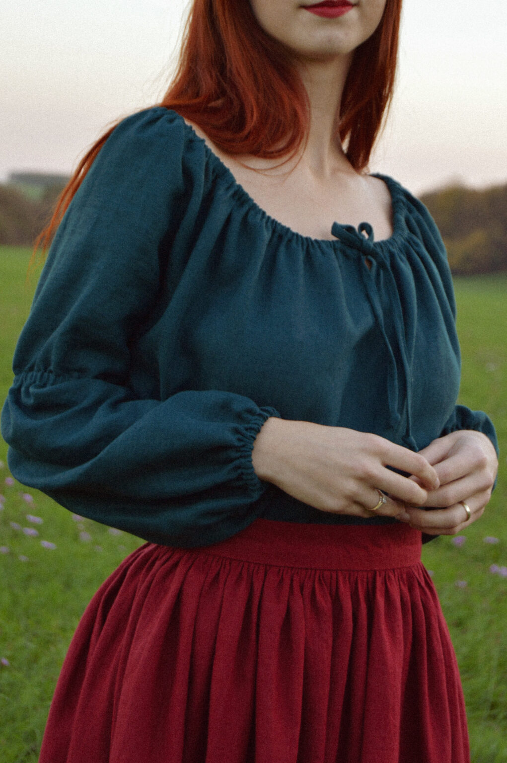 Long sleeves blouse Amelia in petrol color
