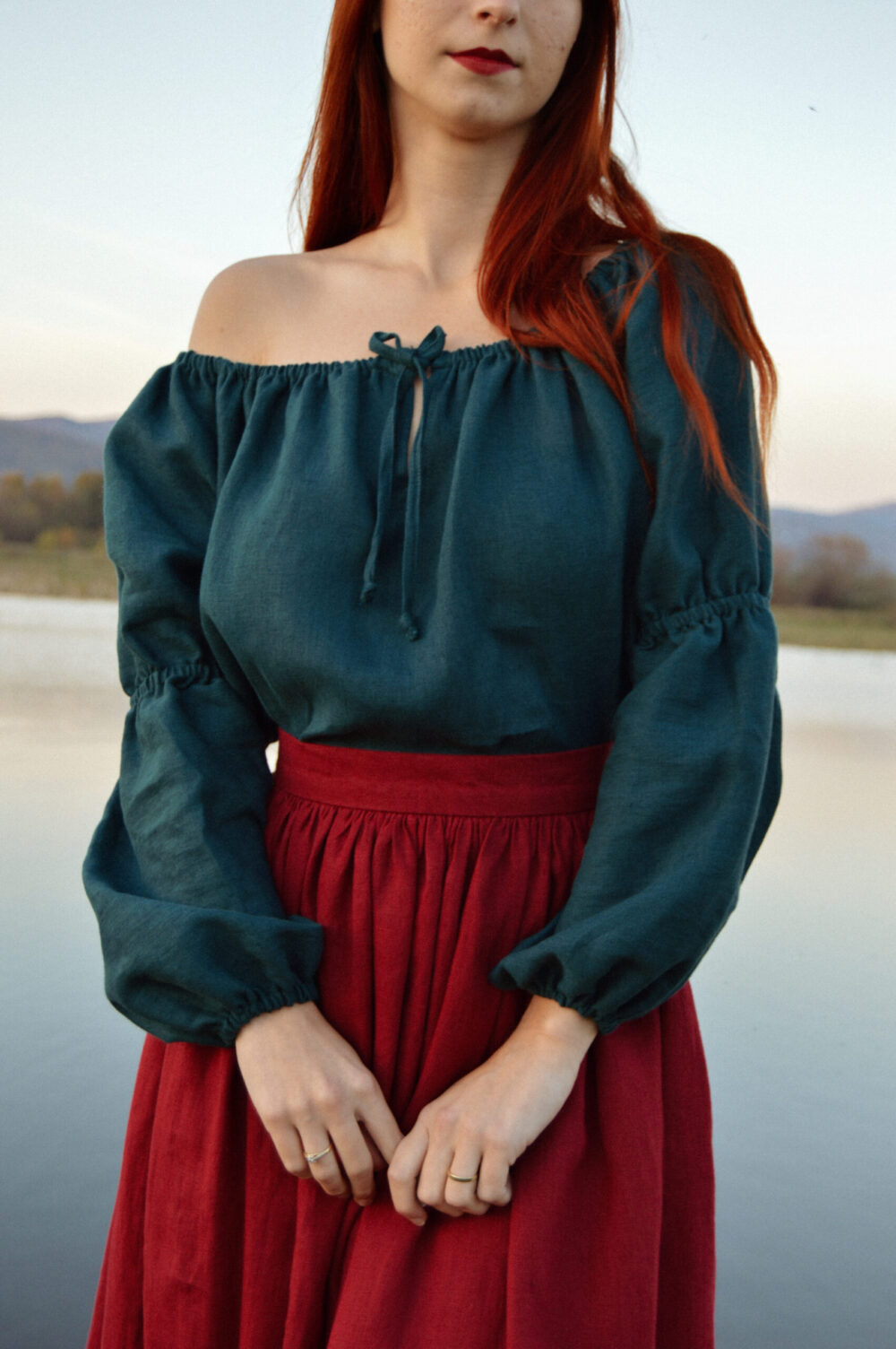 Long sleeves blouse Amelia in petrol color
