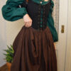 Handmade linen blouse with long sleeves, linen skirt, corset Handmade linen blouse with long sleeves, linen gathered brown skirt with pockets, Black corset
