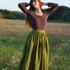 DSC_0011 Belle Skirt With Elastic Waistband In Moss Green Linen Size: M,XL