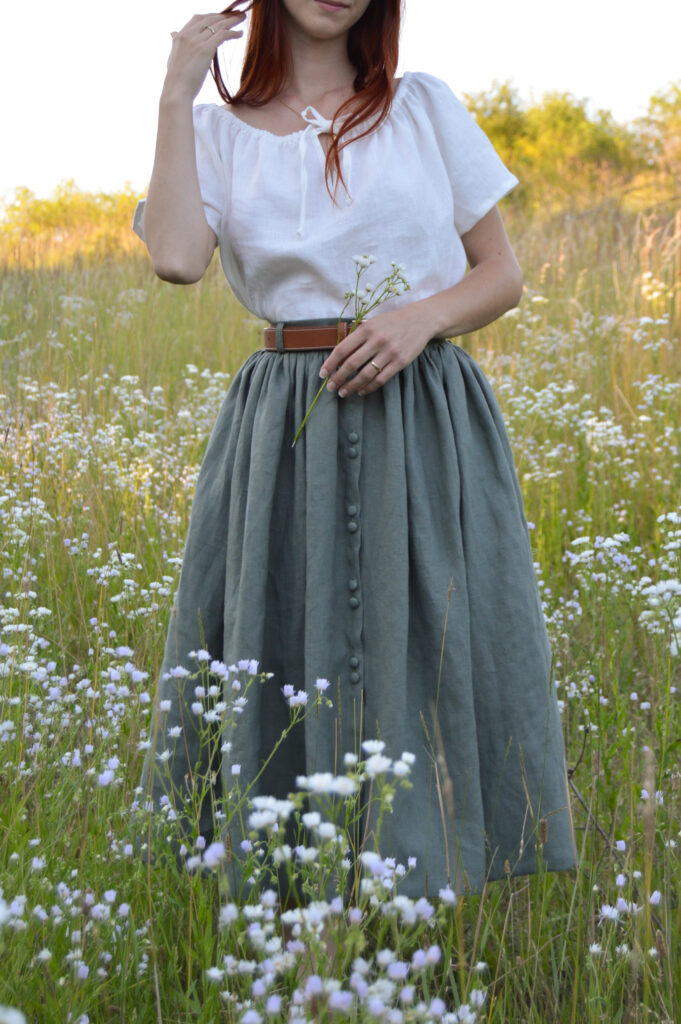 Violet Skirt in Sage Green Linen