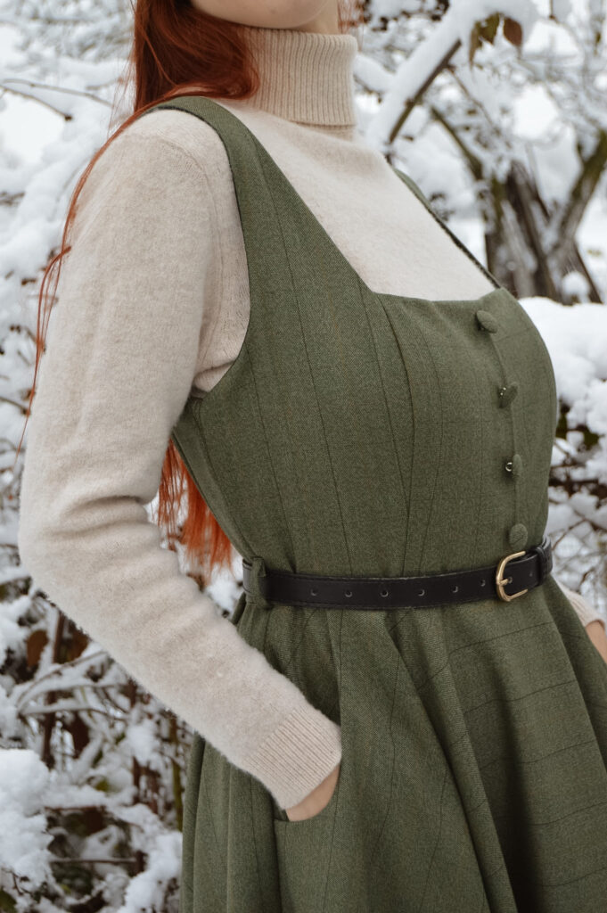 Wool Pinafore dress in Green Plaid Size: XXL