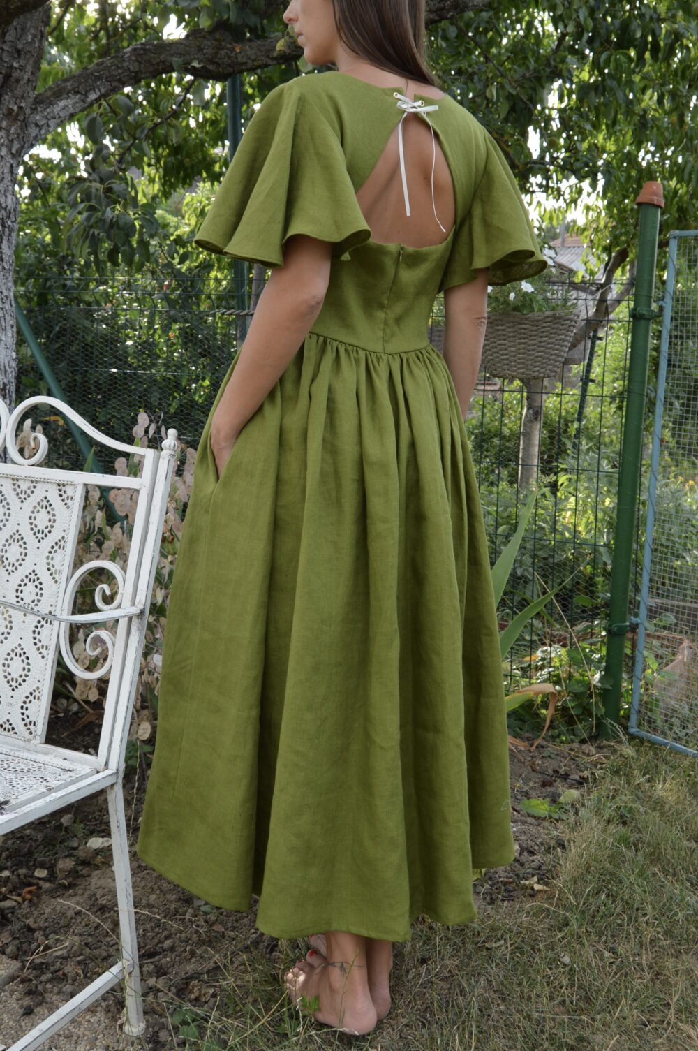 DSC_0948 Florence dress in Moss Green Linen