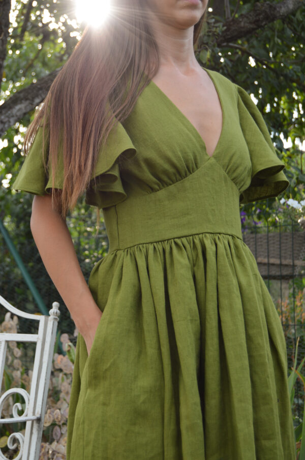 Florence dress in Moss Green Linen