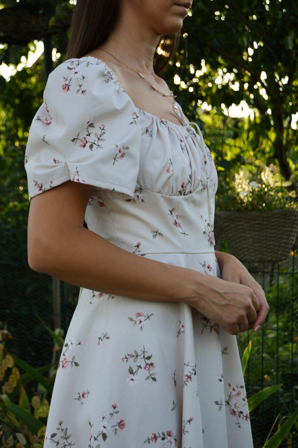 Francesca dress in Beige Flowers Cotton