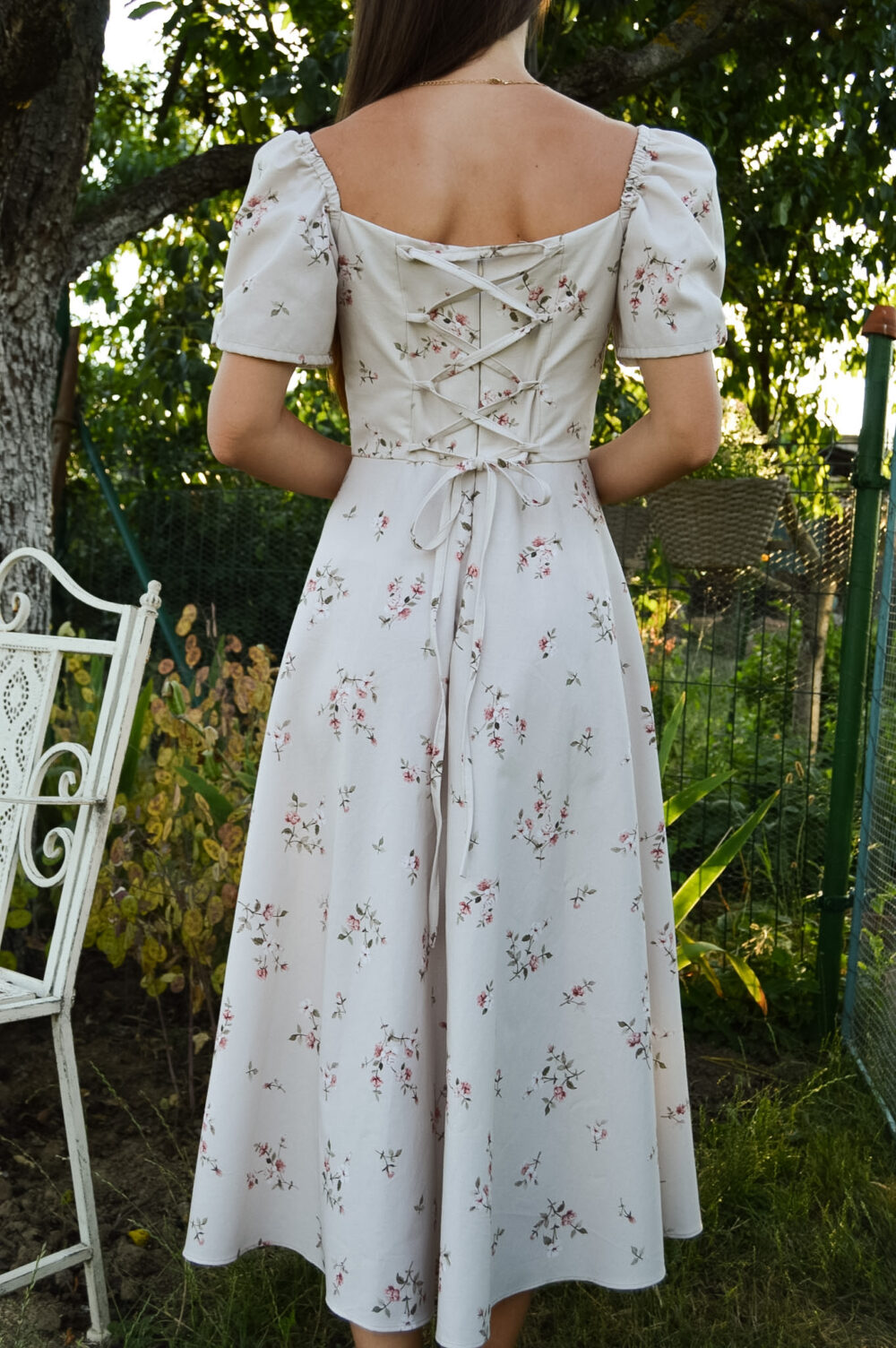 Francesca dress in Beige Flowers Cotton